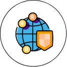 Desenho de um globo com uma armadura laranja no primeira plano, representando proteção.