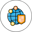 Desenho de um globo com uma armadura laranja no primeira plano, representando proteção.