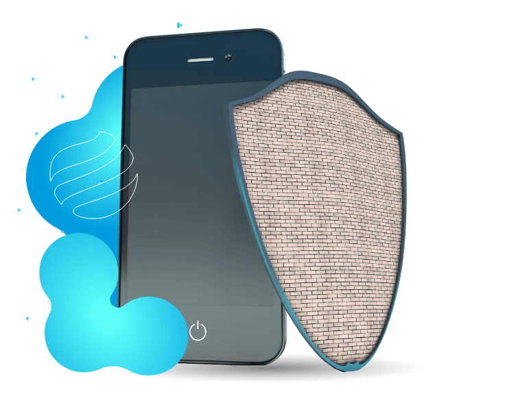 Smartphone à esquerda e uma armadura feita de tijolos à direita.